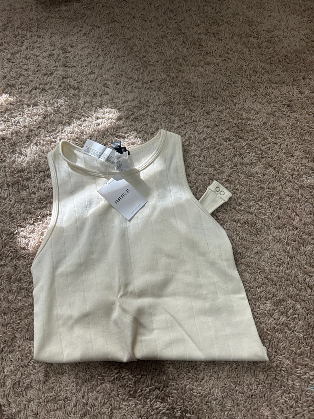 Forever 21 Off-White Ribbed High-Neck Tank Top